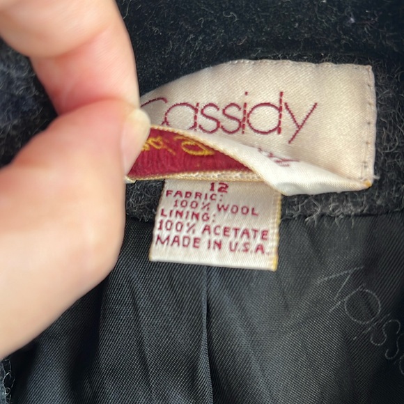 Vintage Cassidy Coat Sz 12 - 100% Wool Charcoal Gray Long Overcoat Made in USA - Picture 3 of 6